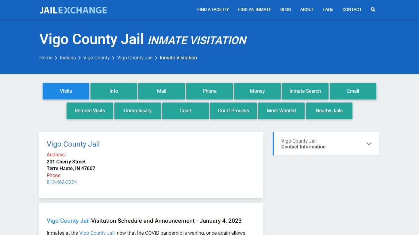 Inmate Visitation - Vigo County Jail, IN - Jail Exchange