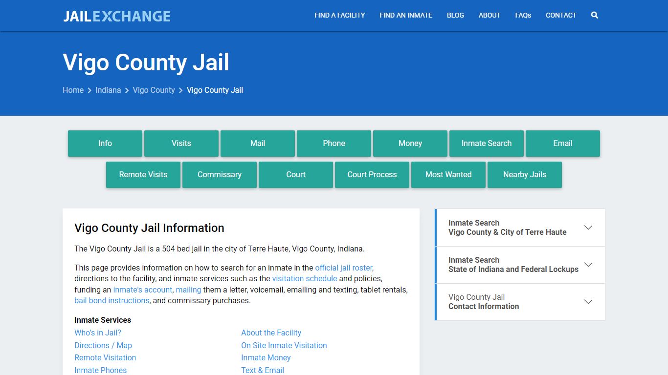 Vigo County Jail, IN Inmate Search, Information
